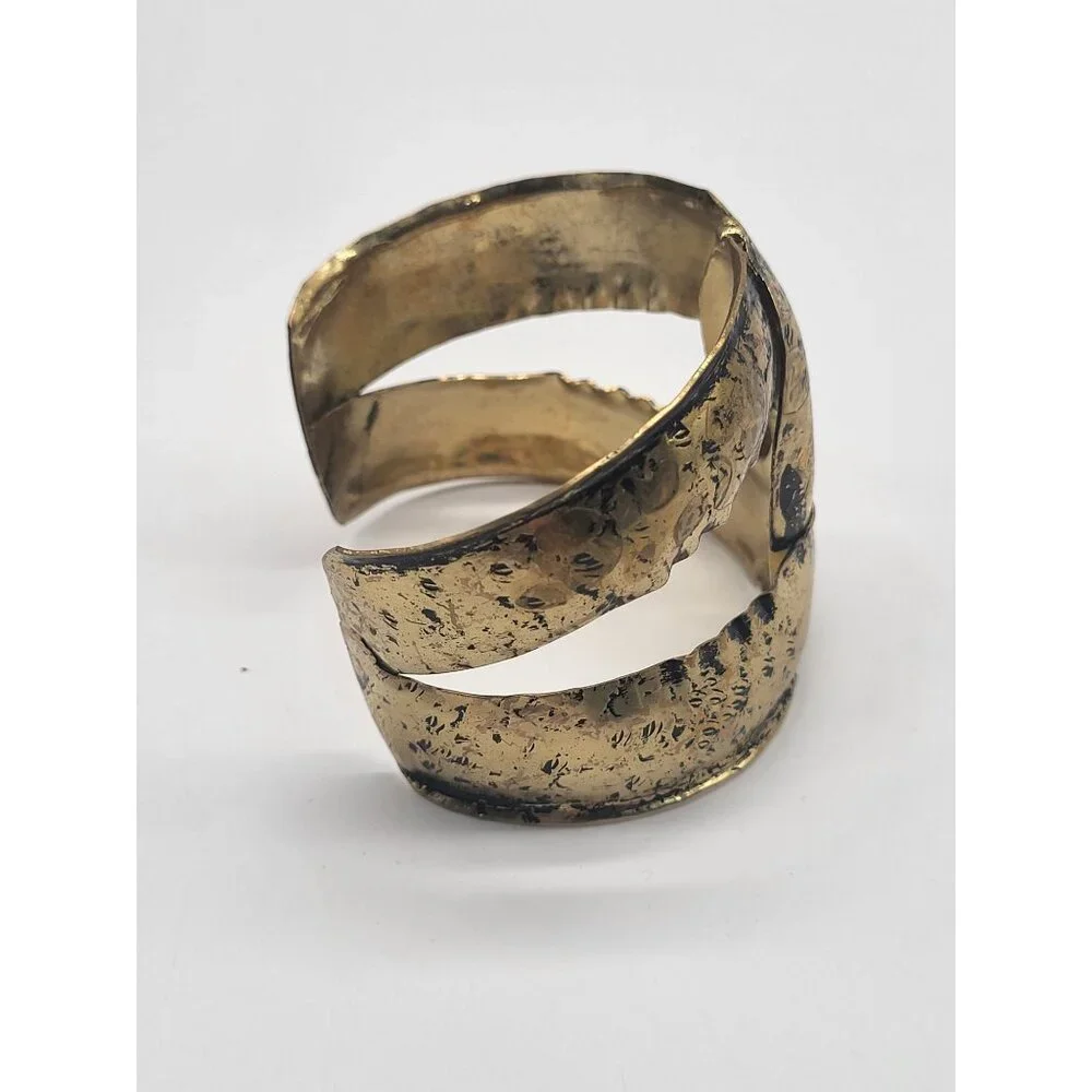 Anthropologie Intertwined Twist Tarnished Gold Tone Cuff Bracelet - Picture 2 of 12
